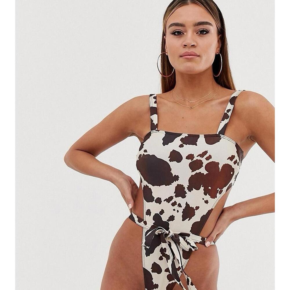 Wolf & Whistle Women’s 10 DDD One‎ Piece Cow Print Cutout Sexy Bach Party Swim